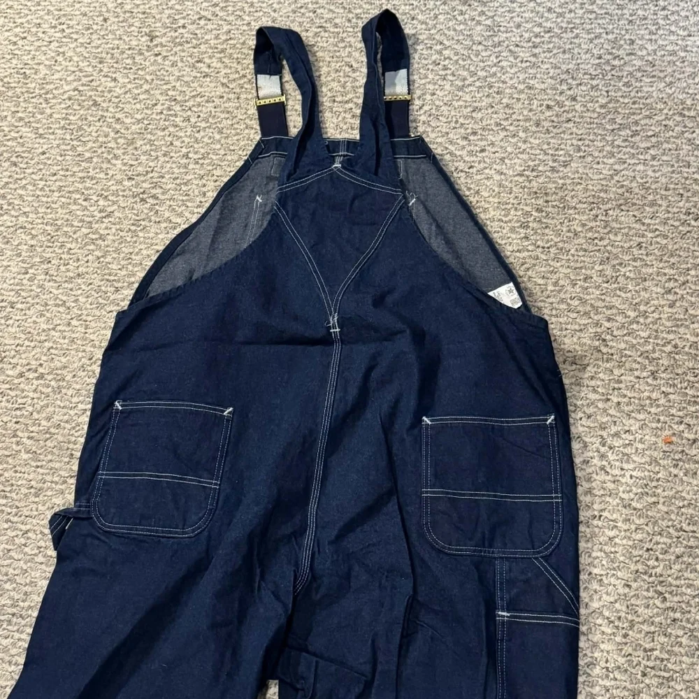 Carhartt Men's 52x32 Dark Blue Wash Denim Carpenter Pocket Overalls Workwear EUC